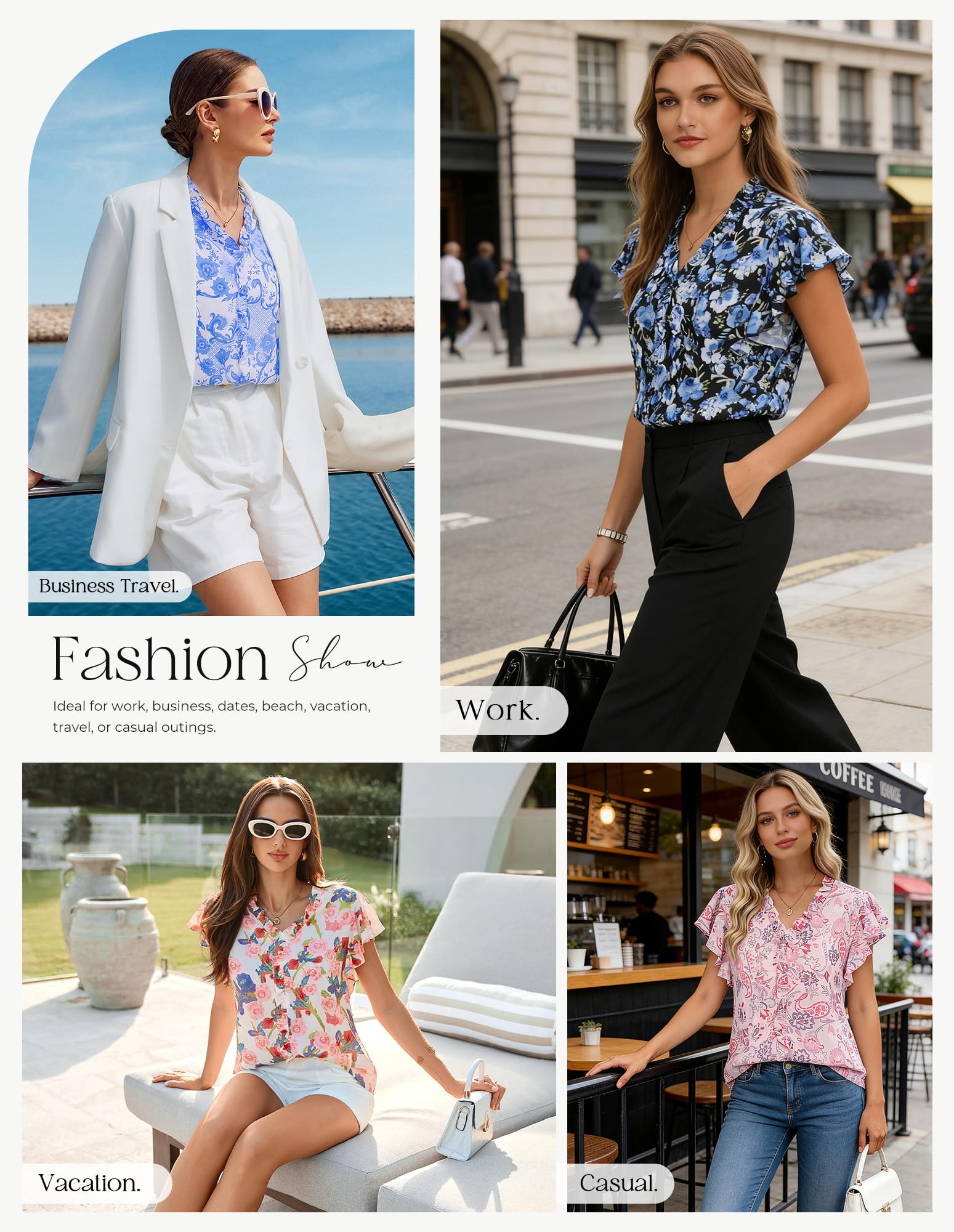GRACE KARIN Blusa de verano de manga corta con volantes para mujer, estilo casual, holgada, floral, estilo bohemio, elegante
