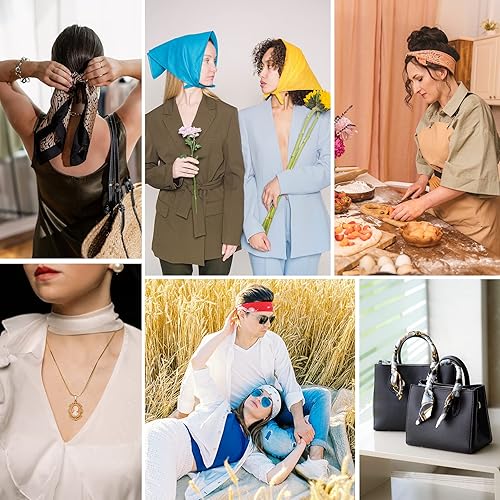 Miniatura 9 de Zando Bufanda de seda cuadrada de gasa de color sólido, bufandas retro para mujer, bufandas para el cuello, bufanda, monedero, bufanda