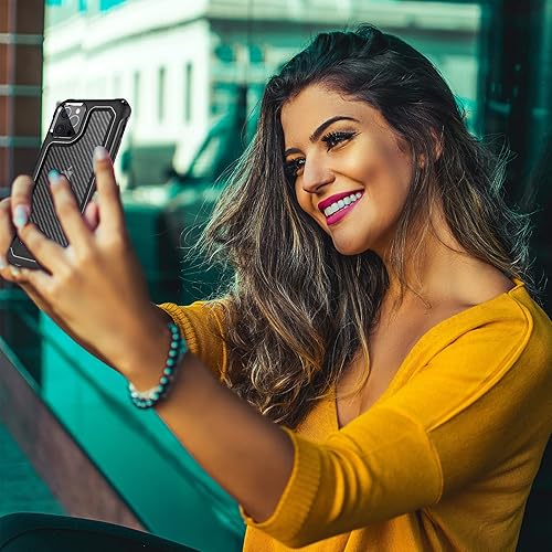 Miniatura 7 de Tuerdan Funda para iPhone 14 Pro Max, a prueba de golpes de grado militar, parte trasera de fibra de carbono duro, marco de parachoques de TPU