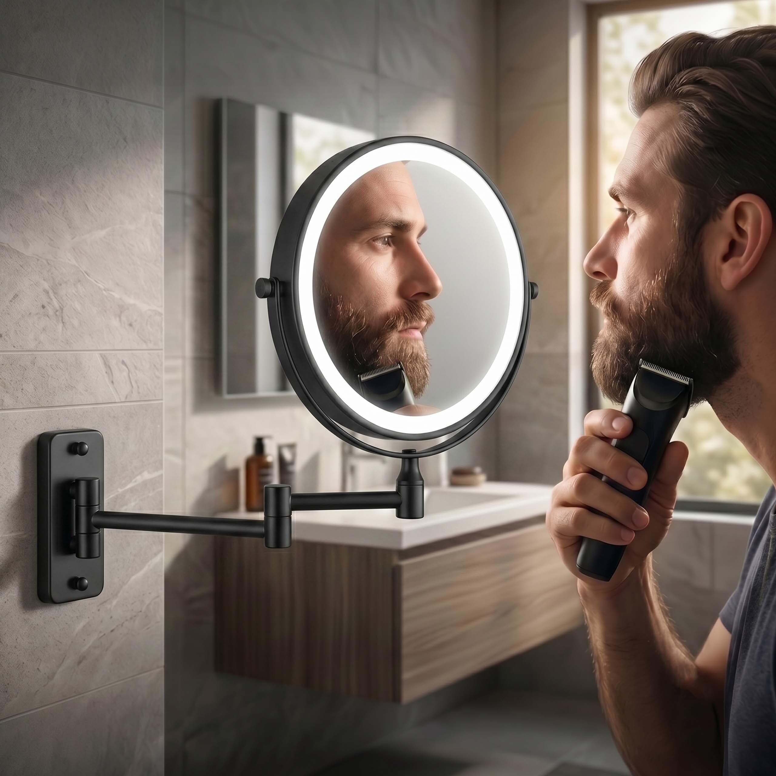 Relaxdays Miroir de Maquillage LED, Bras Mural & USB, 1x/10x, Salle de Bain