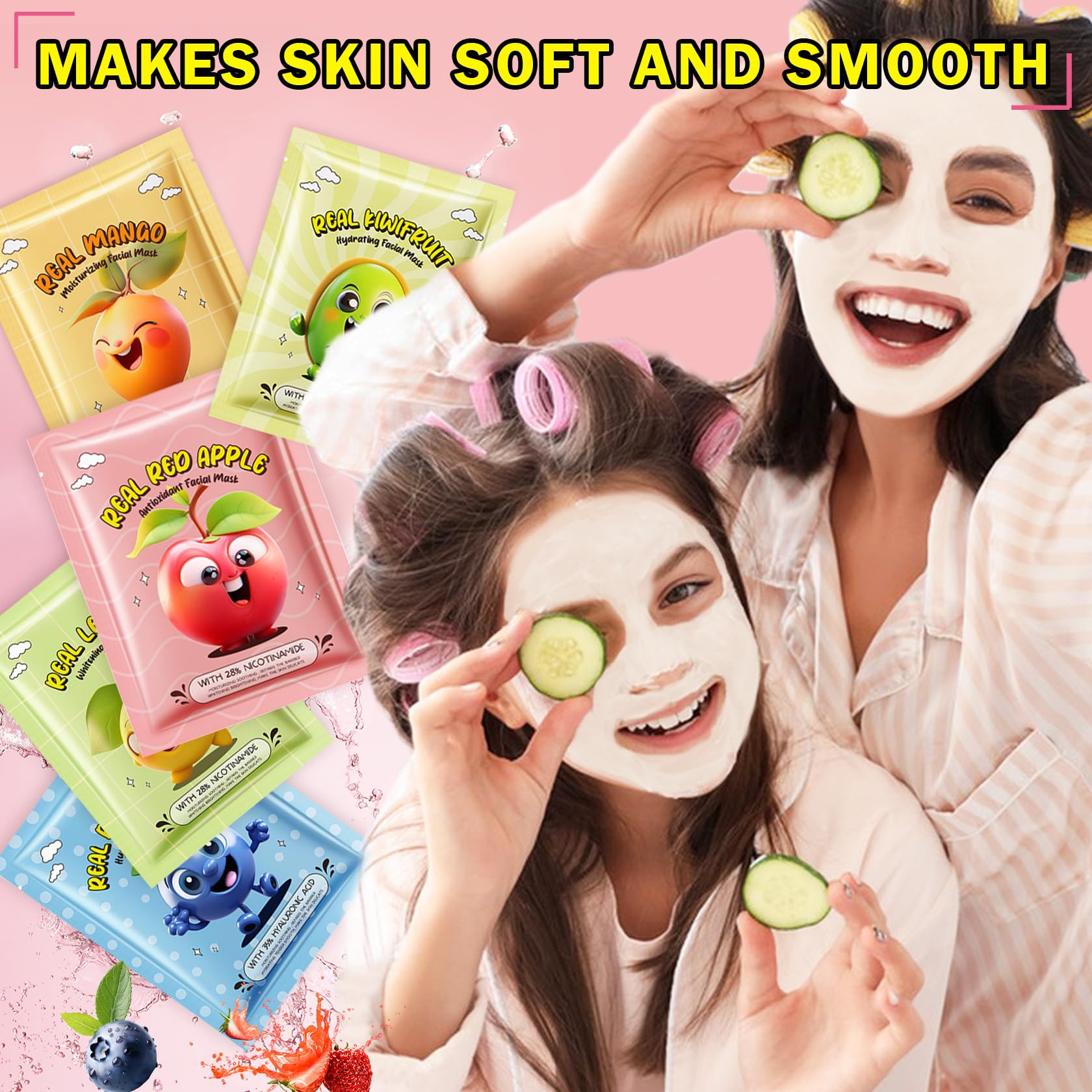 Packung mit 10 Gesichtsmasken für Kinder, Spa, Frucht-Gesichtsmasken für die Hautpflege von Kindern, feuchtigkeitsspendende Gesichtsmasken für die Hautpflege