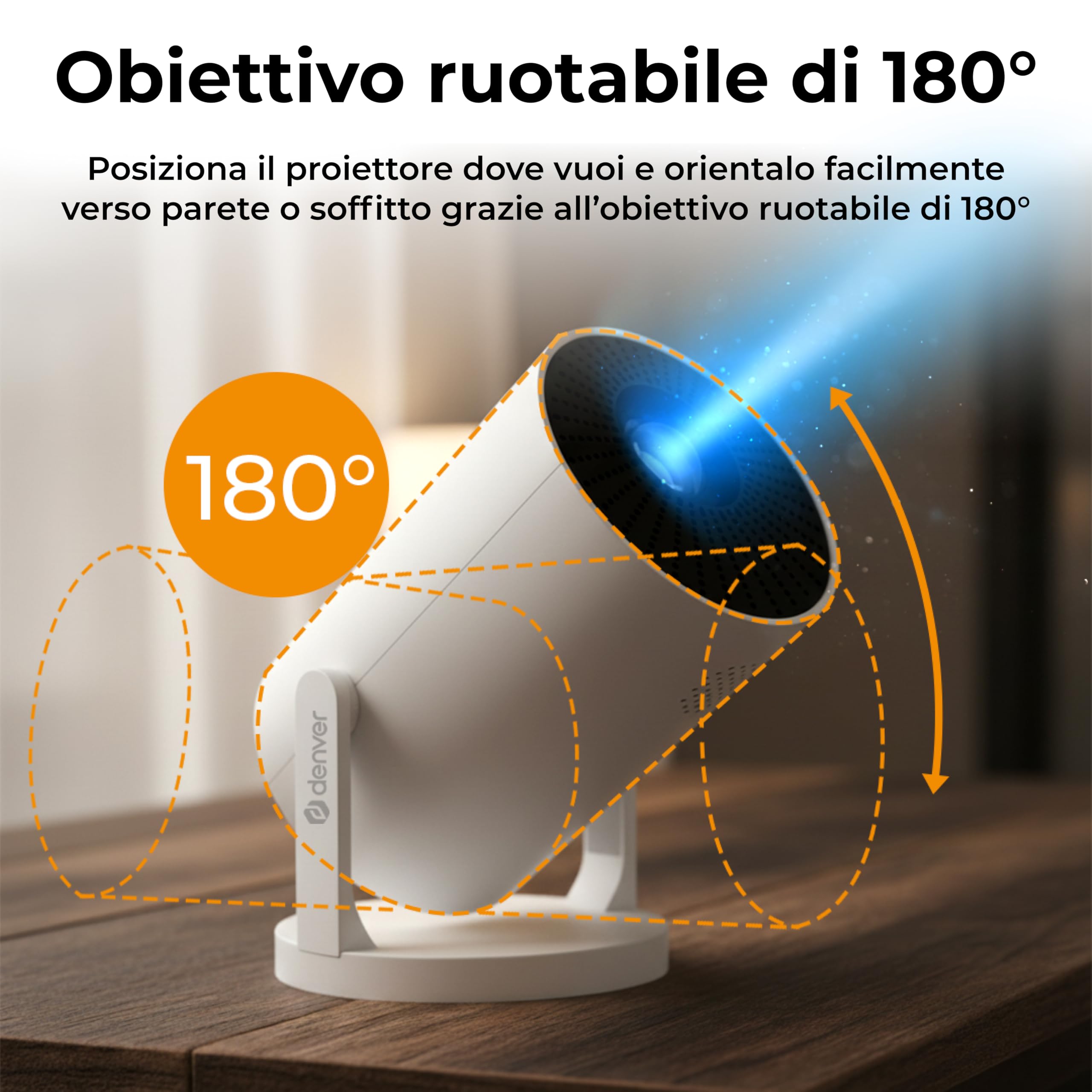 DENVER PR-1500 Mini proiettore LED con 120 ANSI lumen, supporta HD 720p, HDMI, USB e Bluetooth, proiettore home cinema portatile fino a 120 pollici, proiettore video compatto per film e giochi