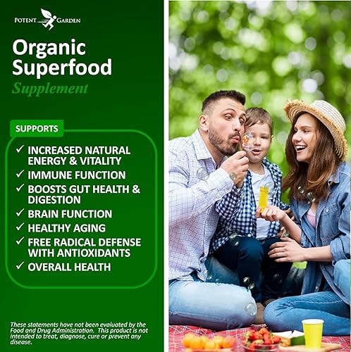 Miniatura 3 de Potent Garden Suplemento orgánico de superalimentos, frutas y verduras rico en vitaminas y antioxidantes con alfalfa, raíz de remolacha y cereza