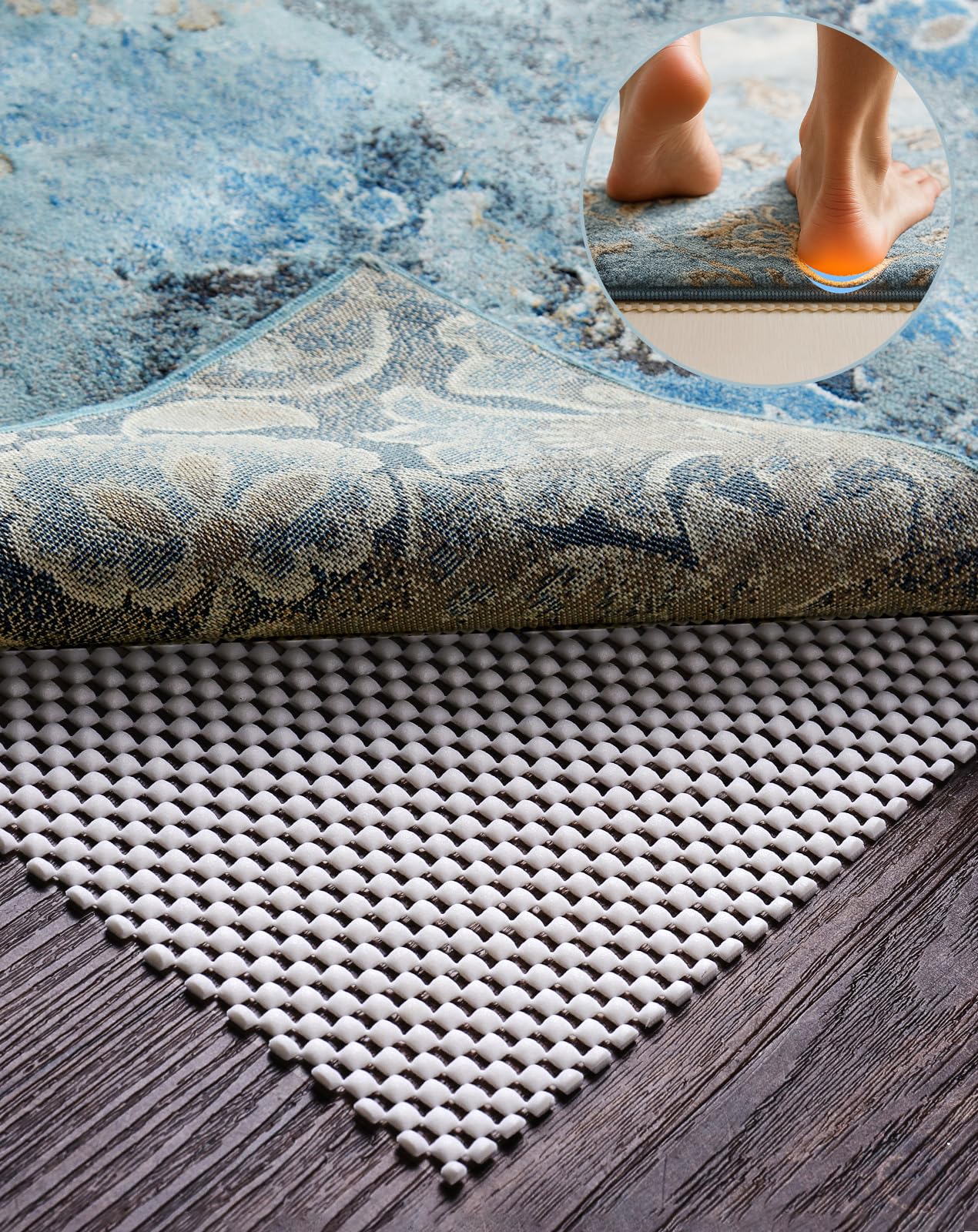 Veken Rug Gripper Pad for Hardwood Floors, Thick Cushion Non Slip Rug Pads for Area Rugs, Rug Grippers for Tile Floors, Under Carpet Anti Skid Mat, Keep Your Rugs Safe and in Place, 2x3 Ft