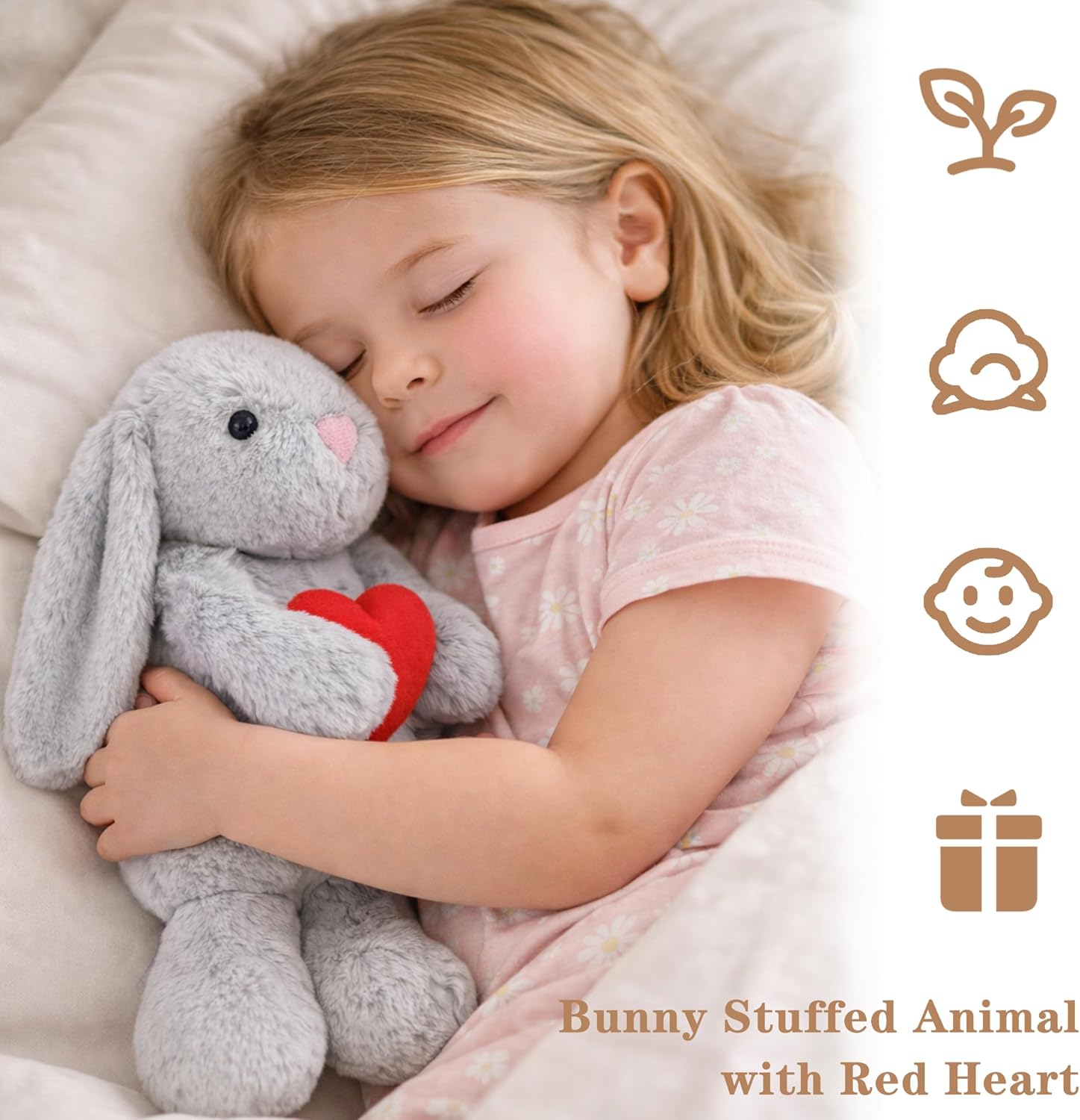 8'' Bunny Stuffed Animal with Red Heart, Cute Plush Bunny Toy, Soft Rabbit Gift for Kids & Adults, Valentine’s Day, Christmas, Birthday, Anniversary (Light Gray)
