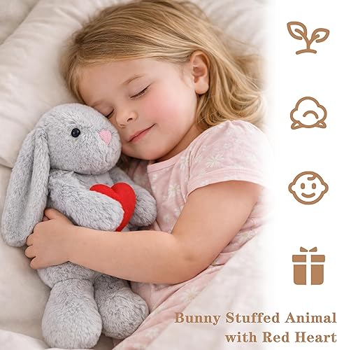 Miniatura 6 de Peluche de conejo de 8 pulgadas con corazón rojo, bonito conejo de peluche, regalo de conejo suave para niños y adultos, día de San Valentín,