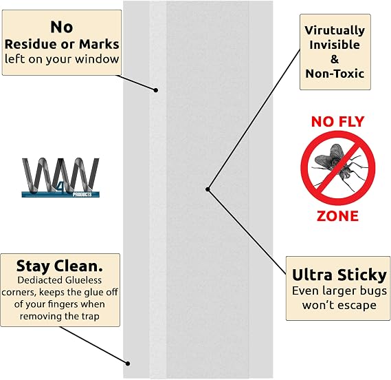 W4W Flies & Bug Window Fly Trap - Indoor/Outdoor Non Toxic Clear Window Fly Traps - 16 Pack