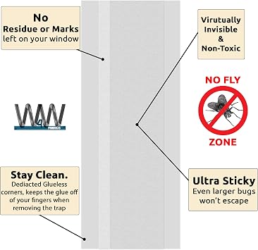 W4W Flies & Bug Window Fly Trap - Indoor/Outdoor Non Toxic Clear Window Fly Traps - 16 Pack