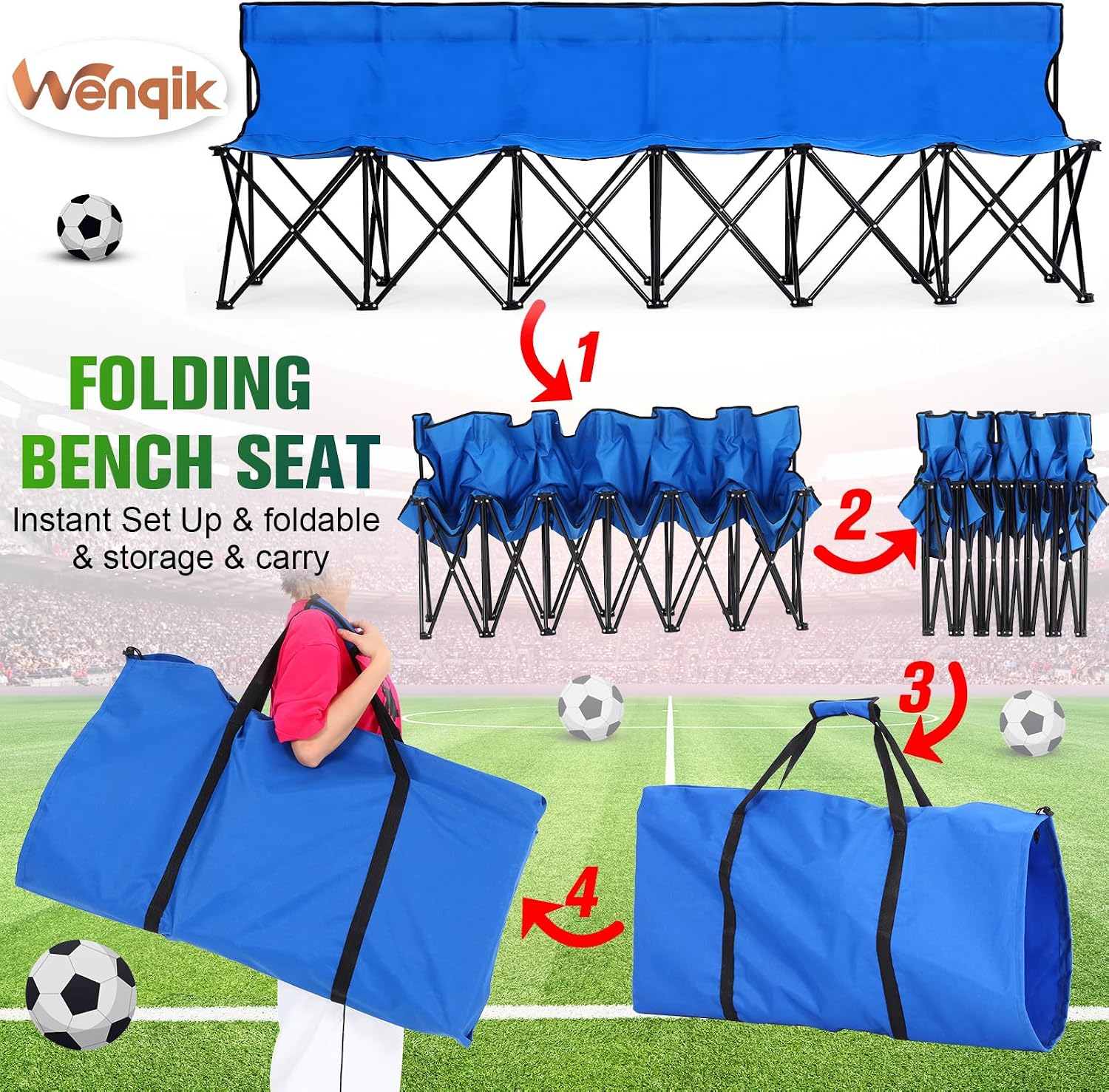 Wenqik Foldable Bench 6 Seat with Back No Assembly