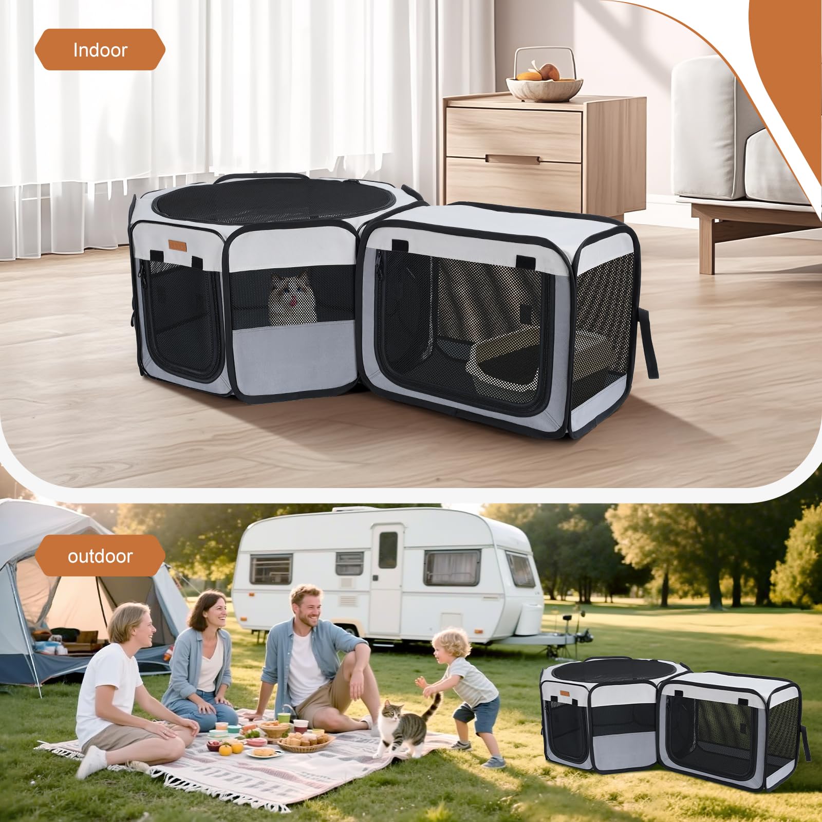 Caño Plegable para Cachorros, 120 x 40 cm, 2 en 1, Parque para Cachorros y Gatos, Interior y Exterior, con Bolsa de Transporte