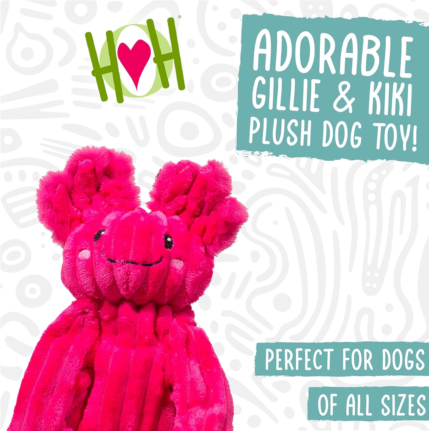 HuggleHounds X-Brace Squeaky Dog Toy - Interactive Dog Toys for Large Pets to Keep Them Busy, Pet Supplies, Soft & Cute Puppy Plush with Squeak, Tough Plushy - Gillie Axolotl, Large