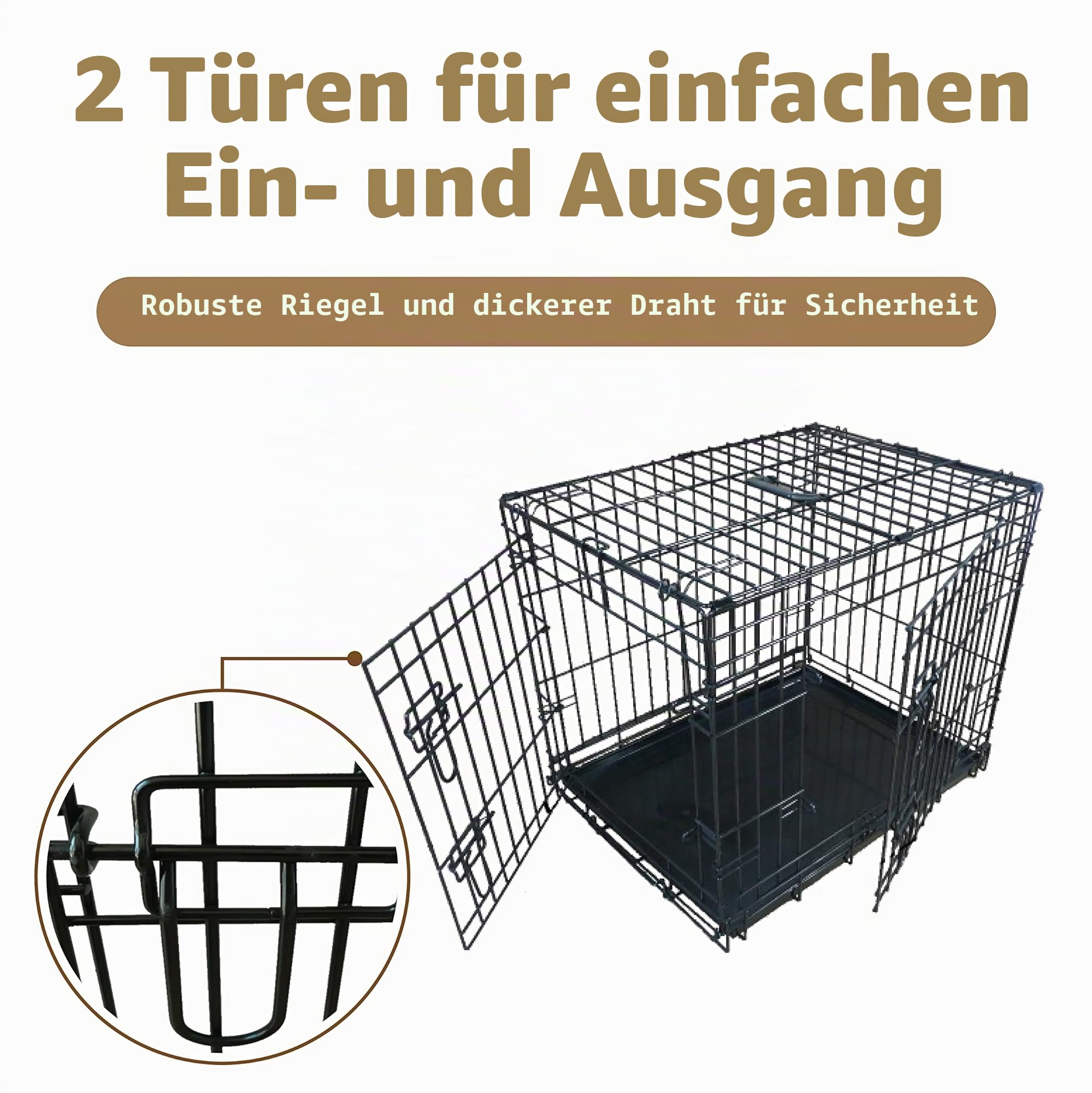 Ellie-Bo Hundekäfig, für kleine bis große Hunde, zusammenklappbar, Bodenschale aus Metall lässt sich herausnehmen, aber nicht zerbeißen, 2 silberfarbene Türen, mittelgroß mit ca. 76 cm, schwarz