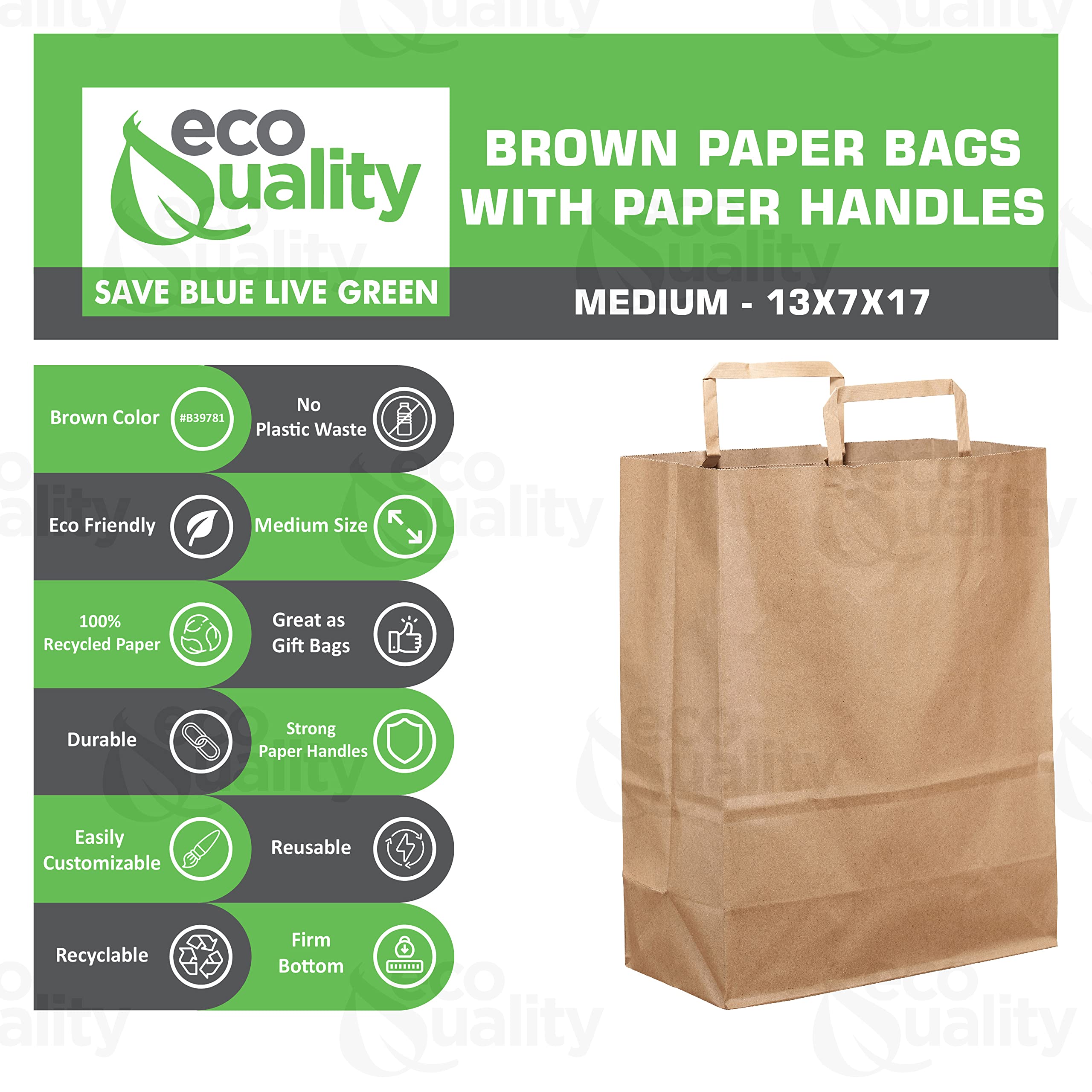 Large Kraft Paper Gift Bags with Paper Handles 13x7x17 inches - Brown Shopping Bags, Retail, Tote, Reusable, Party, Grocery Bags, Take Out, Delivery, Eco Friendly, Recyclable, Multiple Uses, Bulk (100)