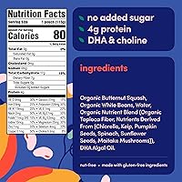 Vista 2 de Cerebelly Bolsas de comida orgánica para bebés, purés de frijoles blancos de calabaza y mantequilla, 16 nutrientes, sin azúcar añadido, fibra y sin