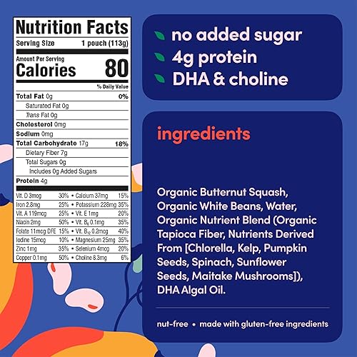 Miniatura 2 de Cerebelly Bolsas de comida orgánica para bebés, purés de frijoles blancos de calabaza orgánica para niños pequeños, sin azúcar añadido, fibra, sin