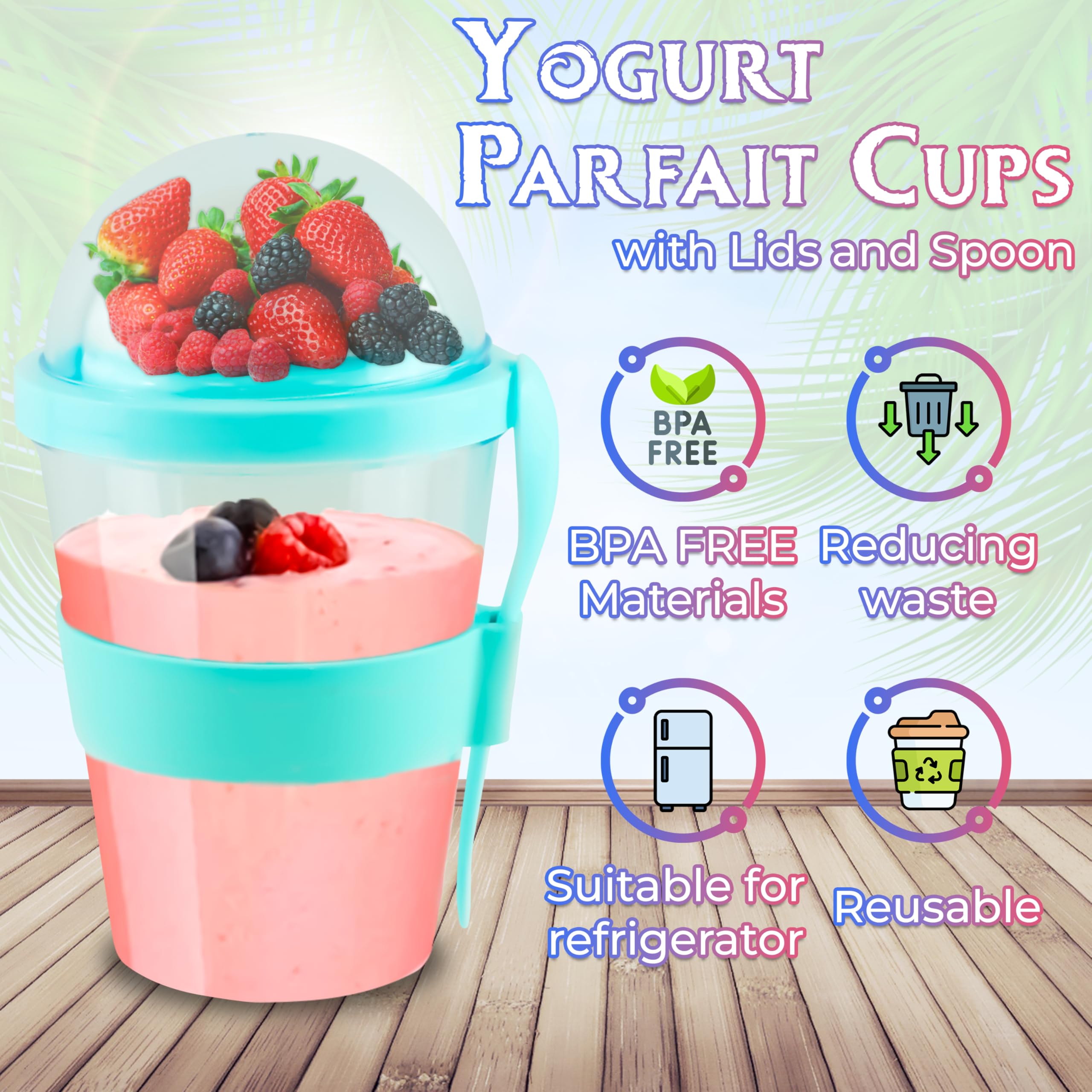 HOVUK Mint Portable Yogurt Oatmeal Cup with Spoon 20oz, Leak-Proof BPA-Free Breakfast Container with Lid - Image 3
