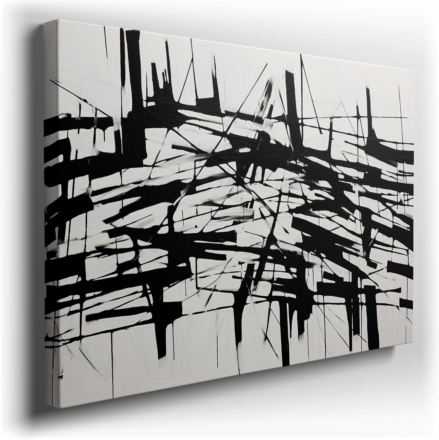 Canvas for Living room. Intersecting Black Lines: Unleashing Energy and Complexity on a White Canvas, 27 x 18 inch Canvas Wall Art - Ready to Hang - 69x46 cm (27x18 inch)