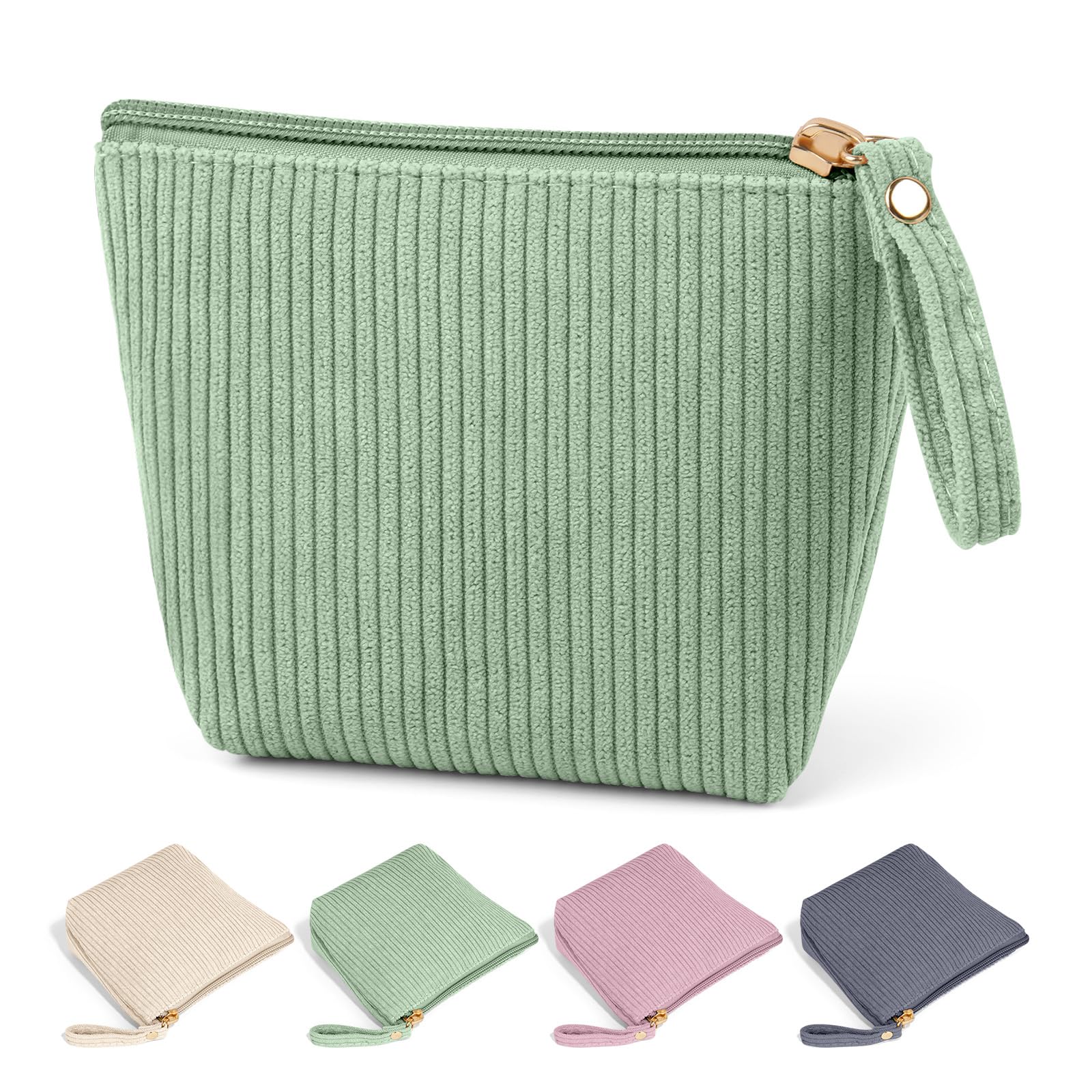 MAGEFY Mini Tasche Kosmetiktasche Kleine Cord Schminktasche Damen mit Fächern&Griff-Reißverschluss Tragbar Organizer, 14 * 11.5 * 5cm(Grün)
