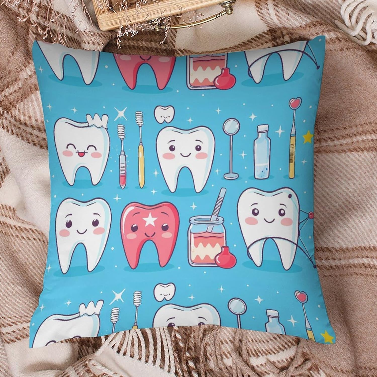 Dentist Teeth Dentistry Denta Printed Throw Pillow Case 4 Pcs Soft Pillowcases Pillows Covers Sofa Bed Decor 12/14/16/17/18/20/22/24/32 Inches