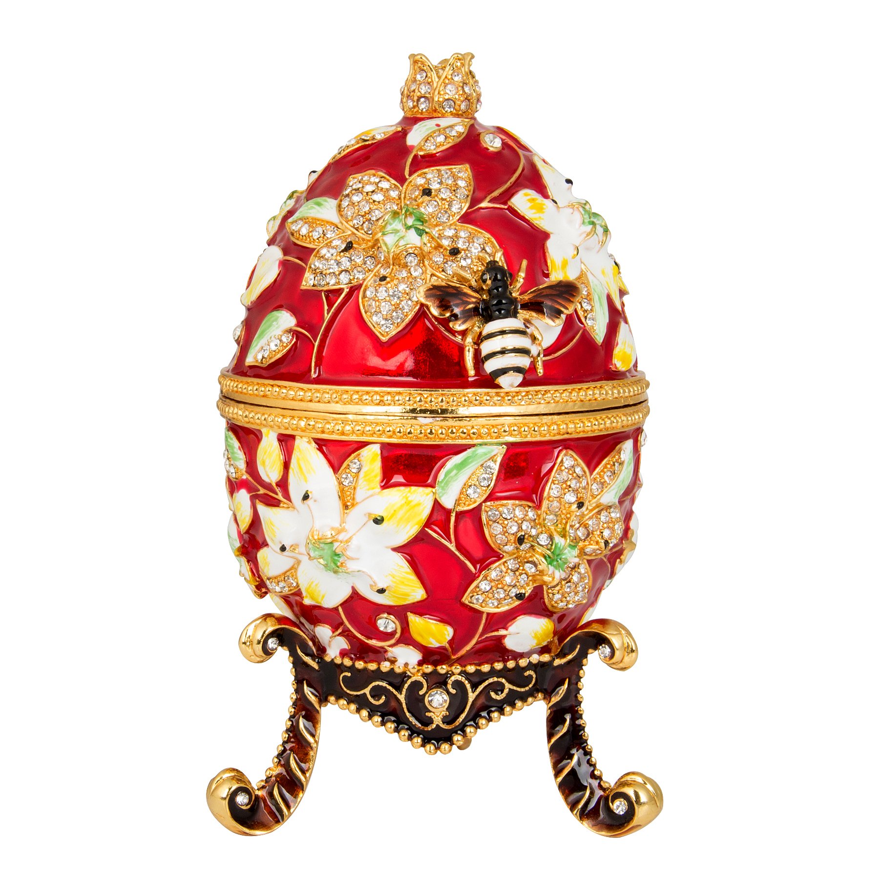 QIFU Huevo de Faberge: extra grande, 18 cm, pintado a mano esmaltado, joyero decorativo, caja de regalo único para decoración del hogar y coleccionar.