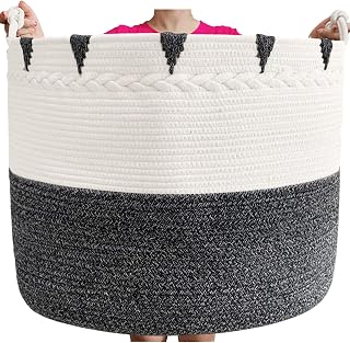 XXXXLarge Cotton Rope Blanket Basket 22in x 22in x 16in Woven Laundry Hamper Storage Basket for Towel, Toys, Diaper, Laundry Basket