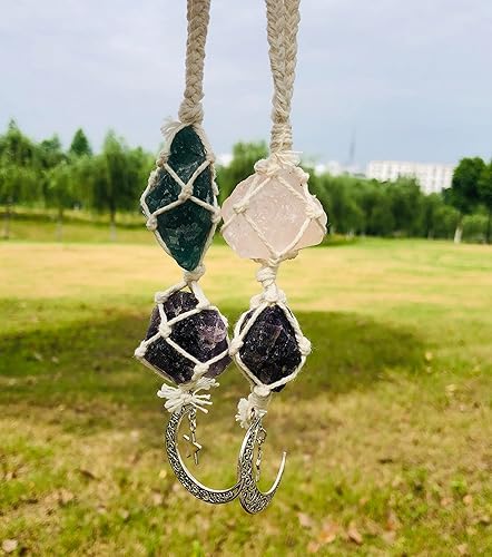 Miniatura 4 de Cristal rosa  Accesorios de espejo retrovisor de amatista para espejo de coche, accesorios para colgar adornos, decoración de espejo de coche,