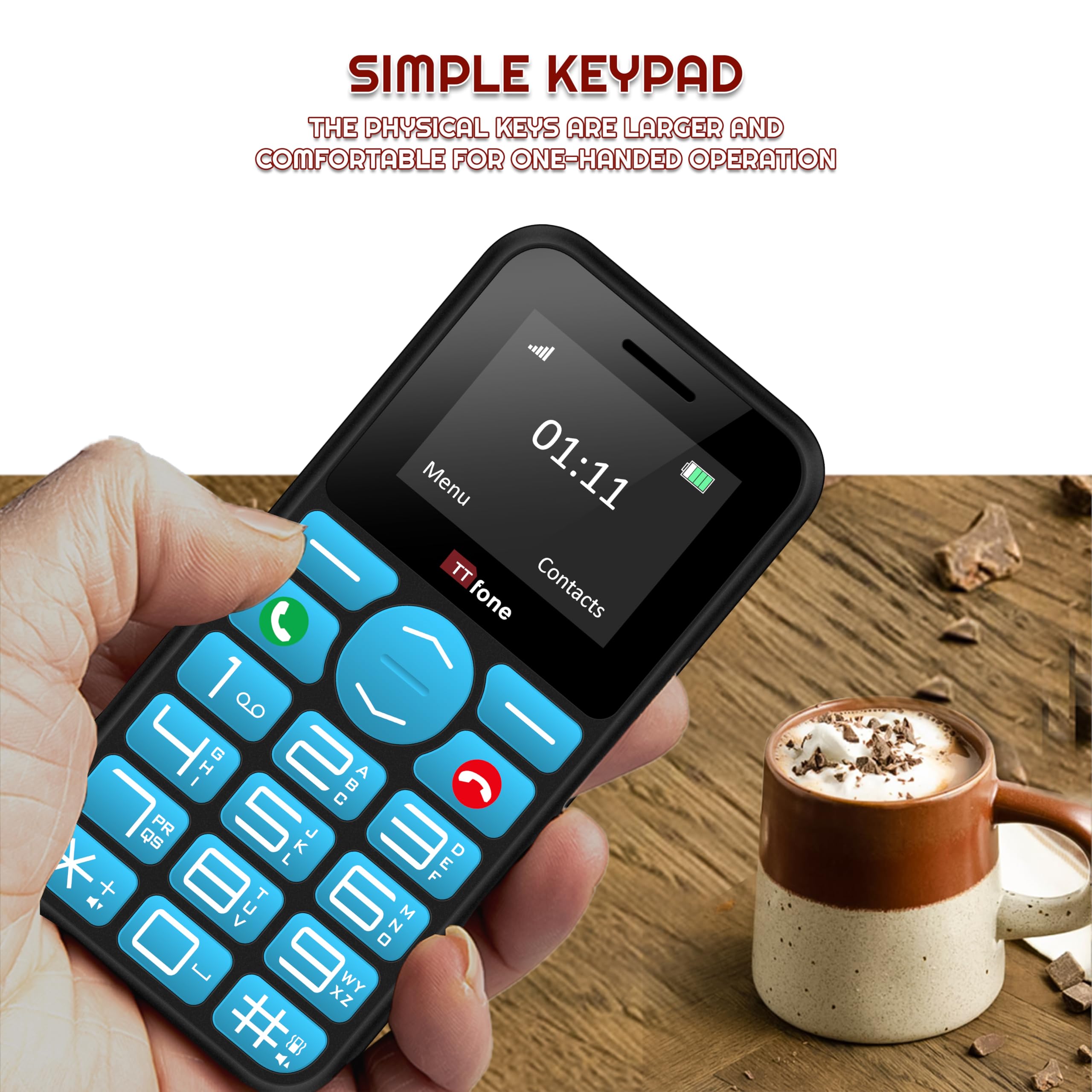TTfone TT190 Big Button Basic - Teléfono móvil de Emergencia Desbloqueado para Personas Mayores, teléfono Simple y Barato (con Cargador de Base)
