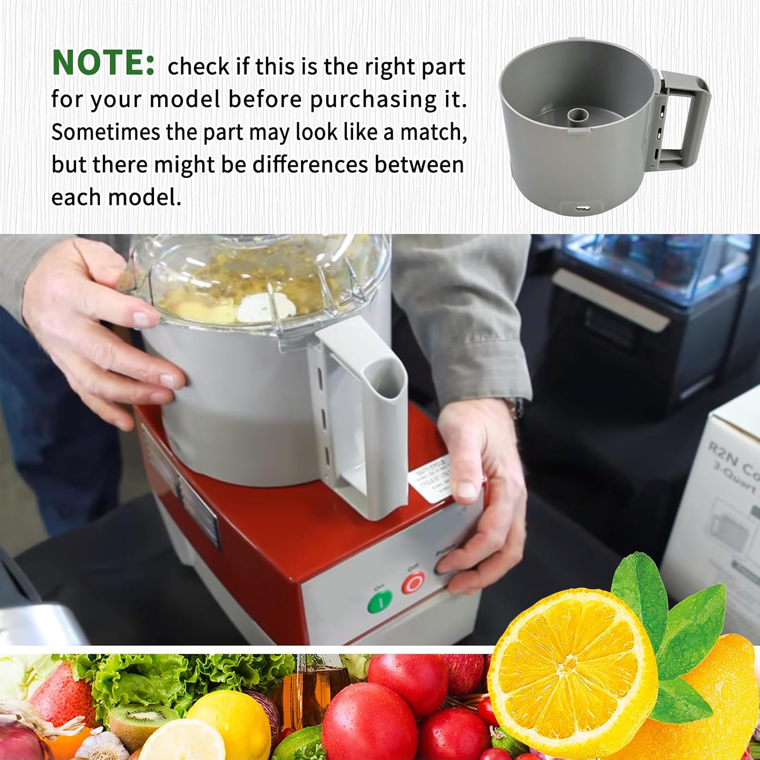 112204S Food Processor Gray Bowl 3 Quart compatible with Robot Coupe R2 3L Gb,R2 DICE, R2 Dice, R2B, R2N