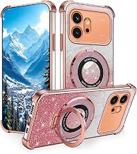 Coque pour Honor 600 avec Support, Amovible Papier Pailleté Silicone TPU Housse, Etui pour Honor 600 Transparente Brillant Protection (Rose)