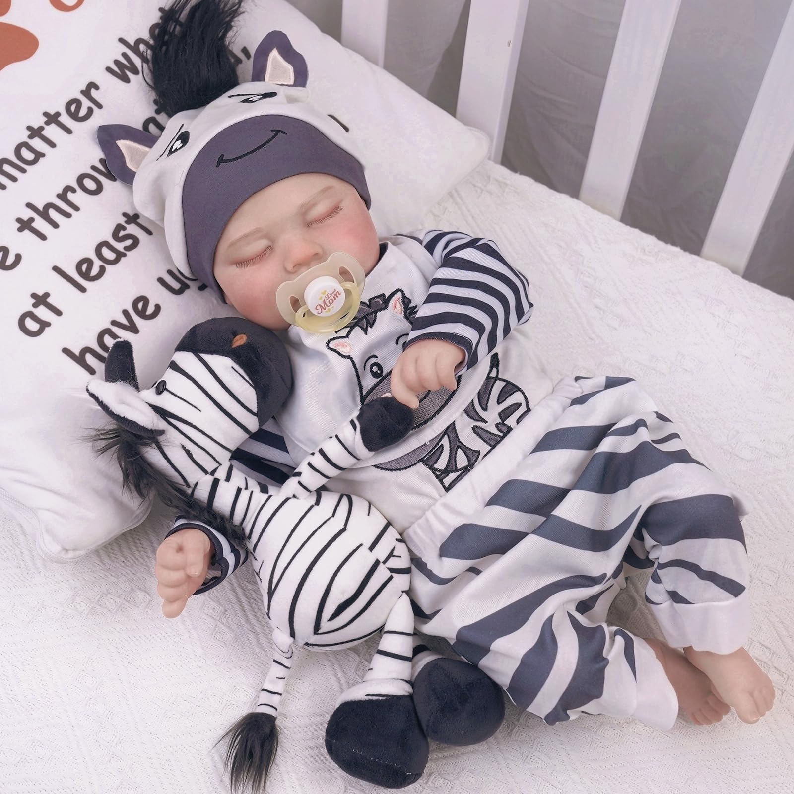 BABESIDE Lifelike Reborn Baby Dolls - 20 Inch Soft Body Realistic Newborn Baby Dolls Sweet Sleeping Real Life Baby Dolls with Zebra Clothes Toy Accessories Gift Set for Kids Age 3+