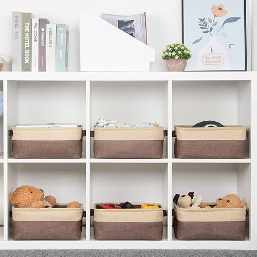 Vista 294 de HNZIGE - Canastas pequeñas de tela para organización (paquete de 6) canastas plegables de almacenamiento para estantes, armarios, lavandería, Asas
