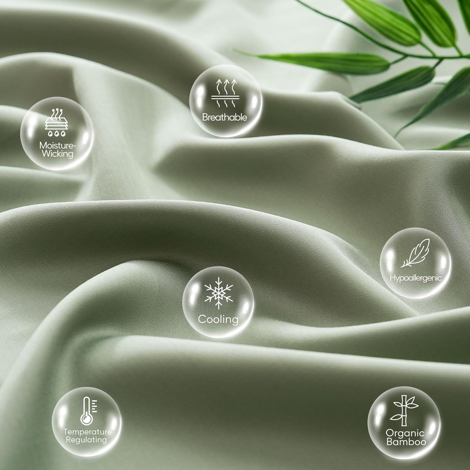 JSD Sage Green 100% Viscose Derived from Bamboo Sheet Set Twin, Cooling Sheets for Hot Sleepers, Soft Silky Breathable Bed Sheets Extra Deep Pocket