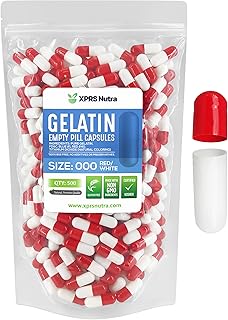 XPRS Nutra Size 000 Empty Capsules - Red and White Colored Empty Gelatin Capsules - Capsules Express Empty Pill Capsules - DIY Supplement Capsule Filling - Fillable Color Gel Caps Pills (500 Count)
