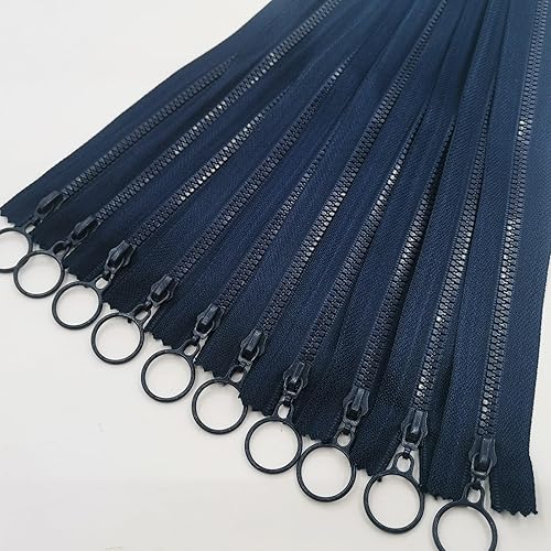 Miniatura 2 de Cremalleras de resina, 10 unidades de cremalleras que no separan con tiradores de anillo, cierre de cremallera de plástico #3, cierre de cierre para