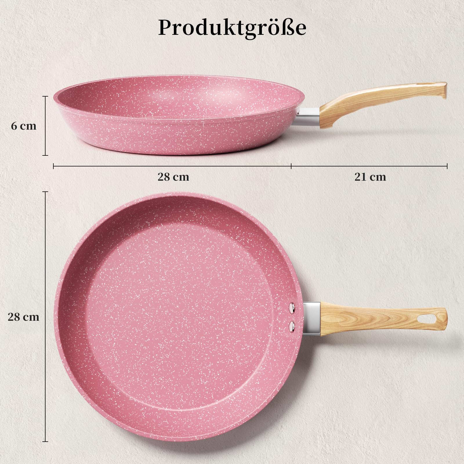 Innerwell Padella Antiaderente 28 cm, Padelle Induzione, Rivestimento Antiaderente Granito Professionale, Padella Omelette Ceramica, Senza PFOA, Atossica, Lavabile Forno, Lavastoviglie, Rosa