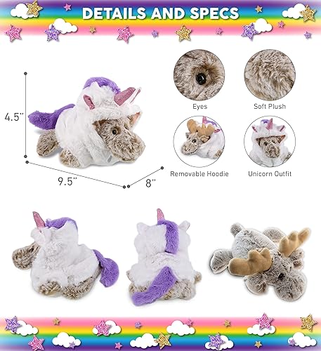 Miniatura 3 de DolliBu Juguete de peluche de unicornio de alce acostado, disfraz de alce súper suave con traje de unicornio de felpa extraíble, bonito regalo de