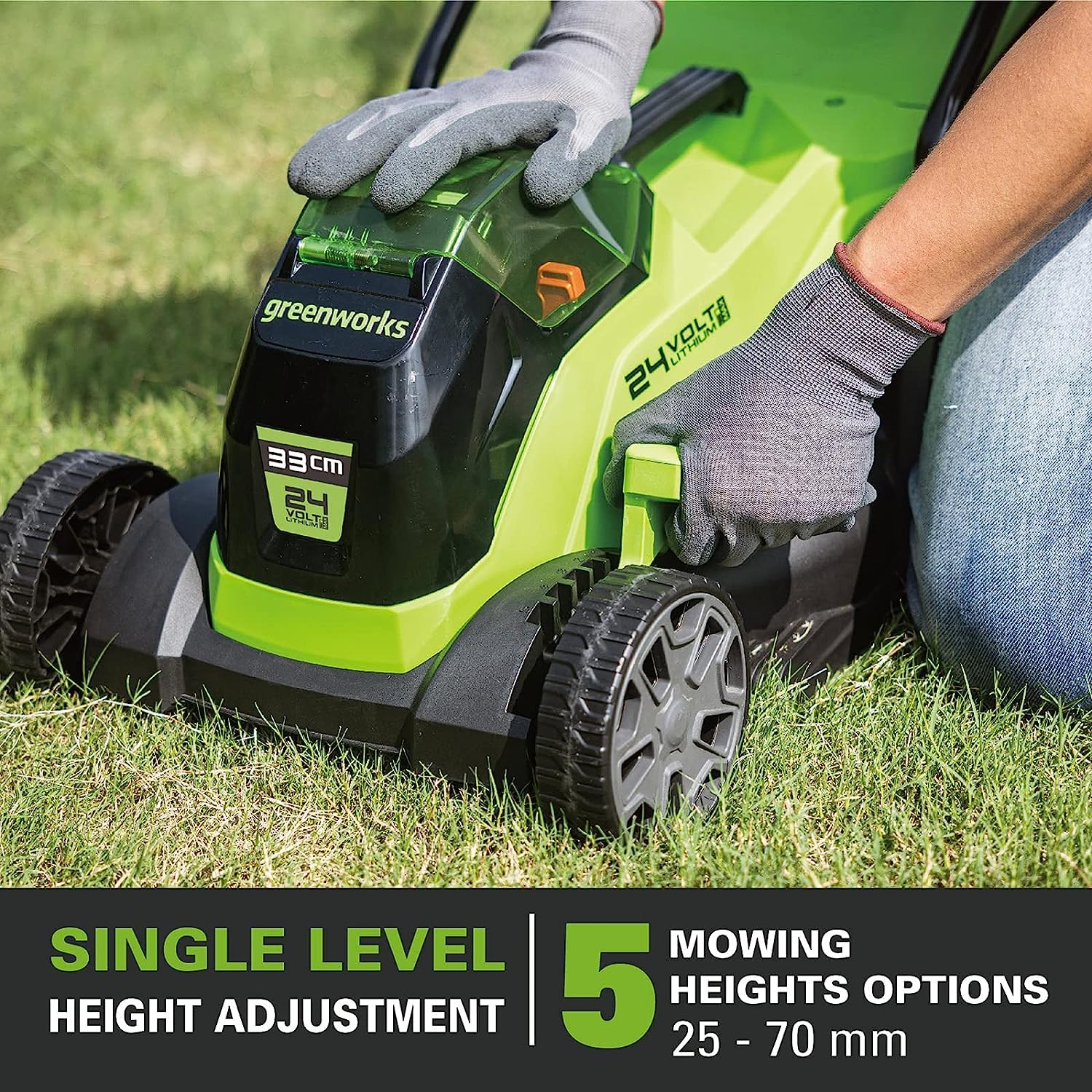 CORTACÃ‰SPED 24V 33 CM GREENWORKS GD24LM33K4 - SET CARGADOR + BATERÍA 4AH - 2516107UB