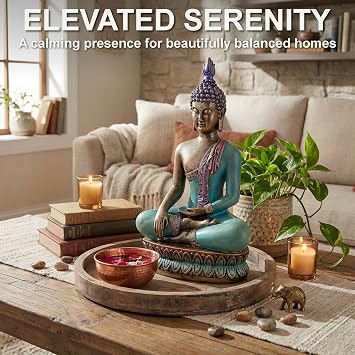 25DOL Large 12.5 Buddha Statue for Home Decor Hand Painted Enlightenment Sculpture, Spiritual Meditation Decor for Living Room, Yoga Room & Zen Space, Gift Ready Figurine with Premium Box