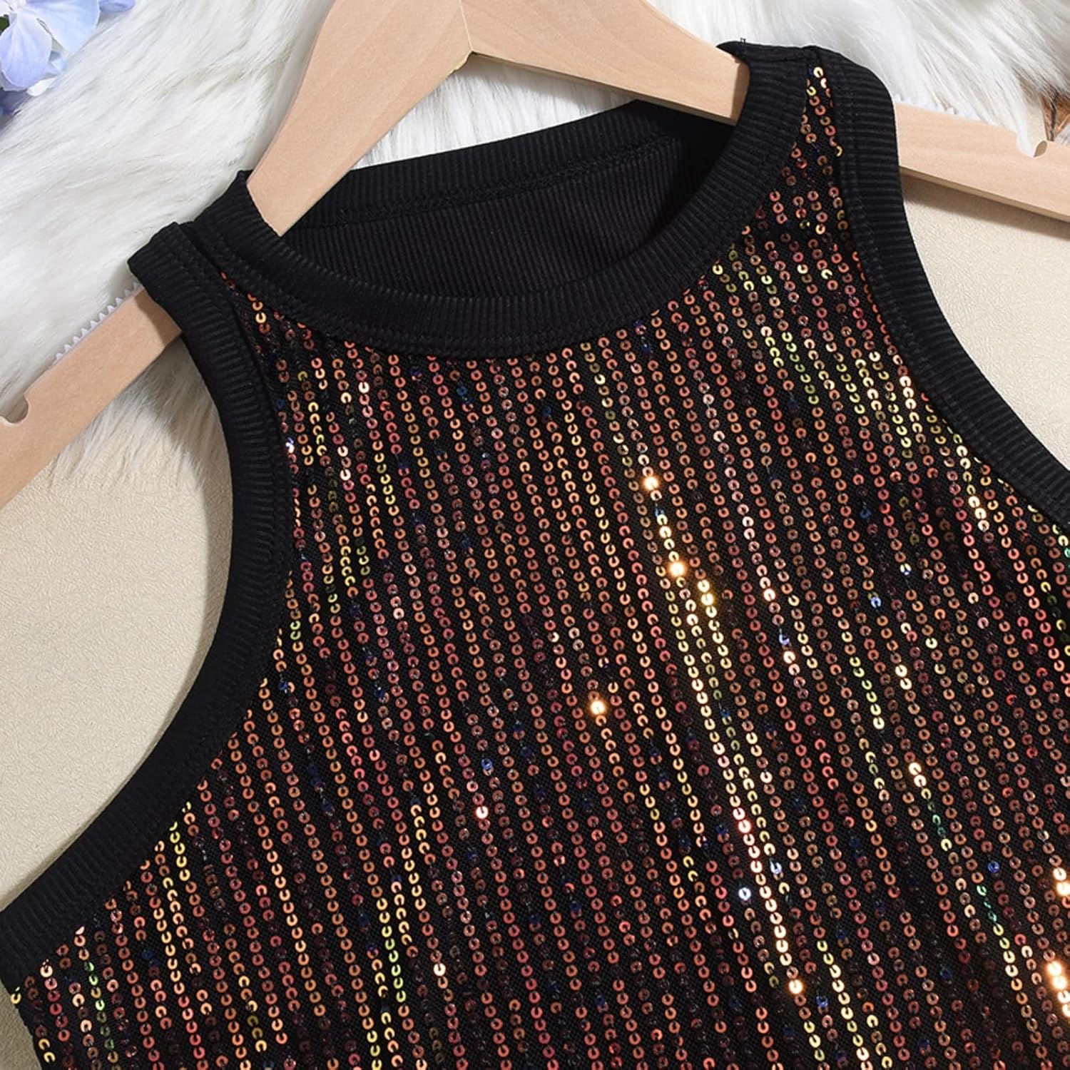 Women Casual Sleeveless Sequin Sparkle Tank Tops Sexy Fashion O Neck Glitter Camisole Vest - Image 5