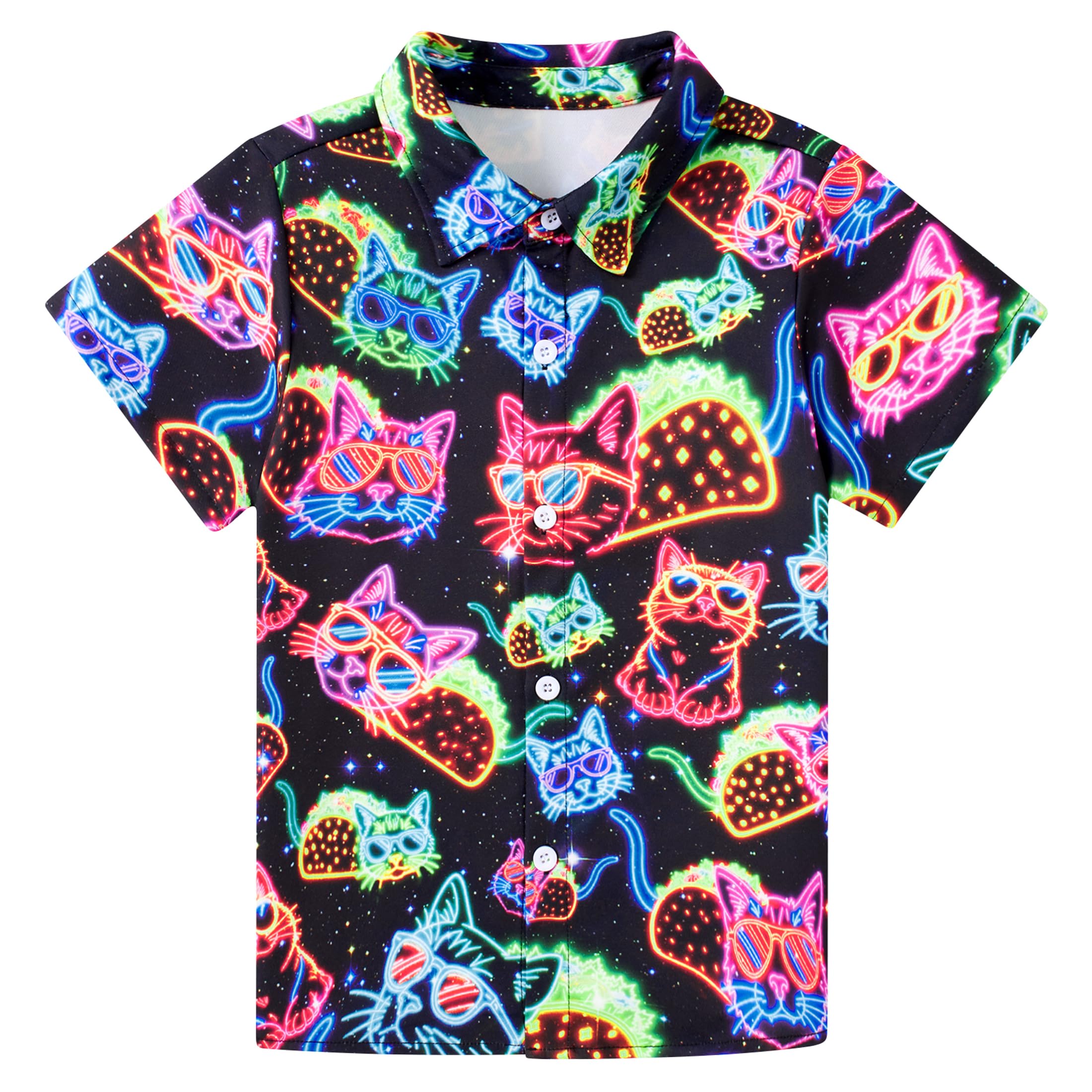 ALISISTER Camisa neón para Chicos Camisa Hawaiana de Manga Corta niños con Botones Camisa Informal de Verano 3-10 años