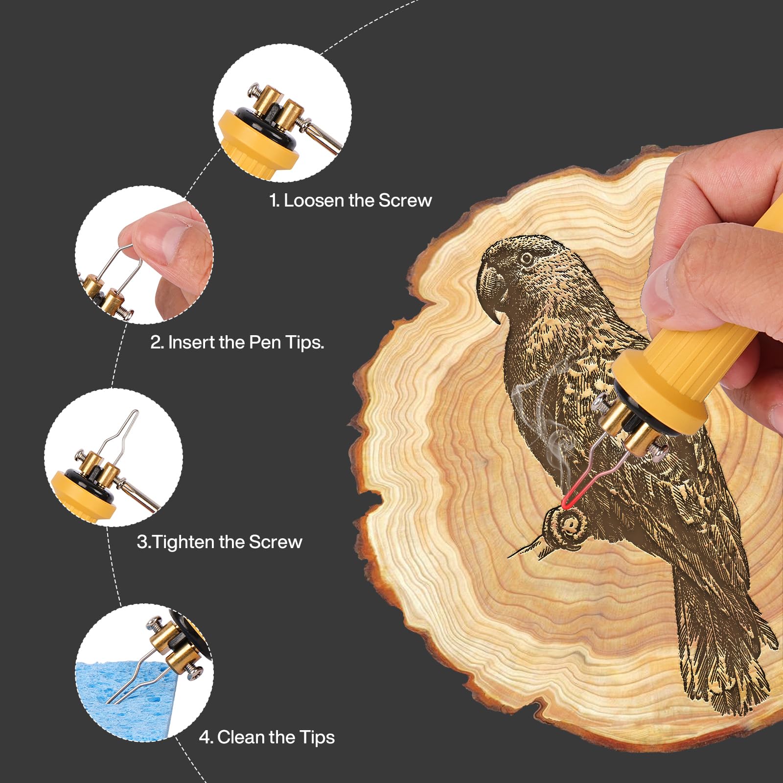 Set Pirografo per Legno professionale con Display LCD,20 Punte Incluse, Temperatura Regolabile 250–750°C, Ideale per Legno, Pelle, Zucca e Sughero