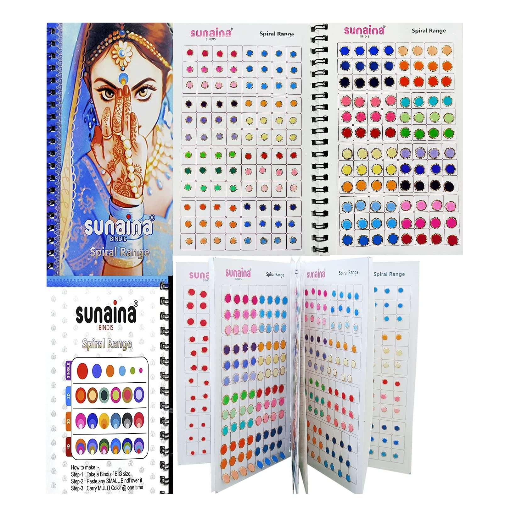 Sunaina (Original) Spiral Multicolor Mix Size Golden Glitter Outline Sketch Tikka Forhead Bindis Book For Women & Girls-image-33