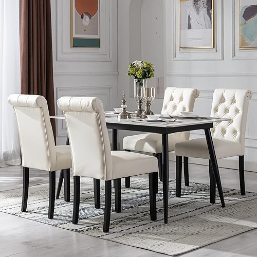 Miniatura 4 de chairus Juego de 2 sillas de comedor modernas de mediados de siglo con botón copetudo, respaldo alto, silla de piel sintética sin brazos, cómodas