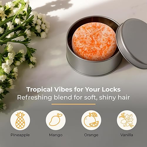 Miniatura 2 de Sunshine - Barra de champú, limpiador de cabello sólido vegano con mango, naranja, piña y vainilla, para todo tipo de cabello, cero residuos, apto