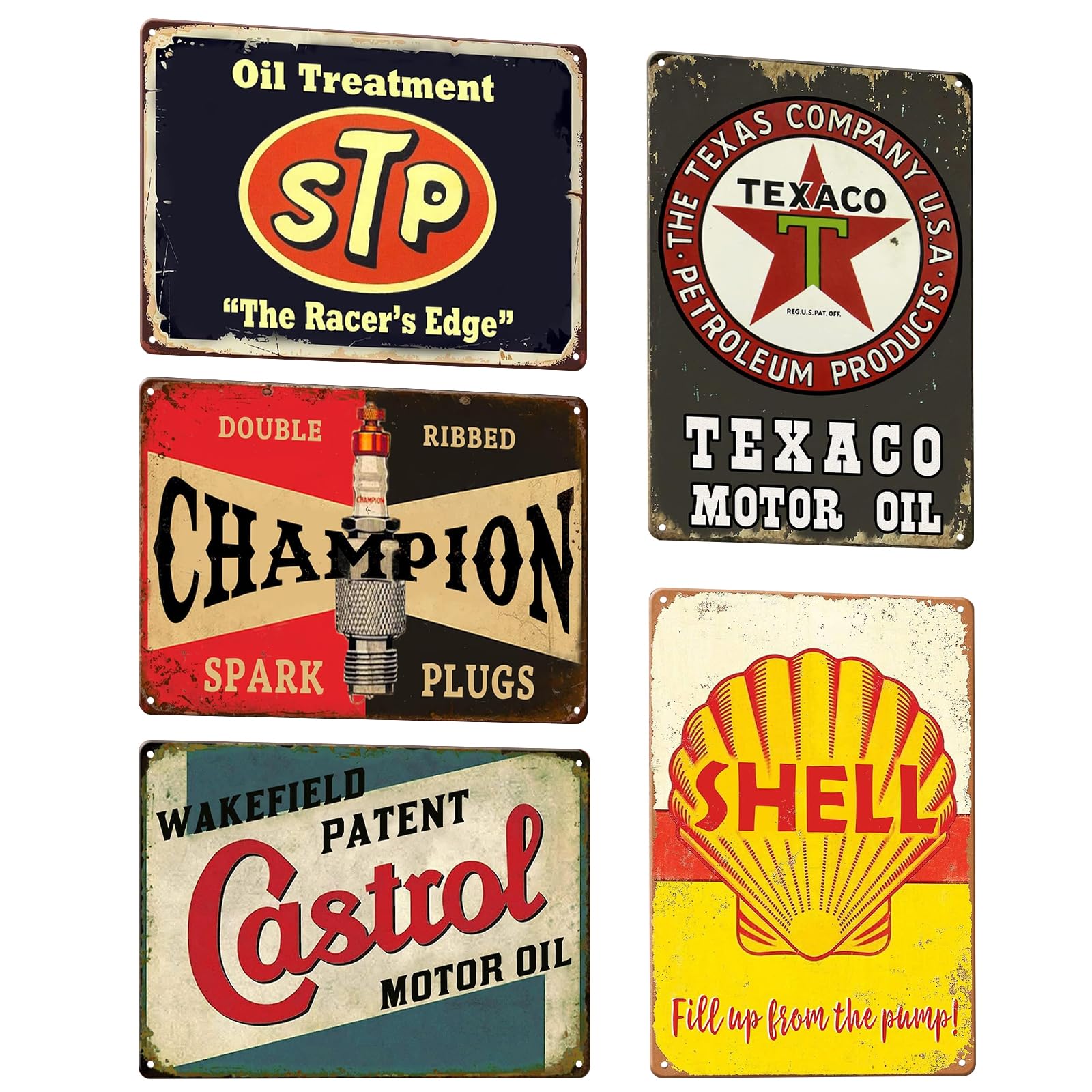 Garaż metalowe tabliczki w stylu retro: zestaw 5 metalowych plakatów, warsztat, blaszana tabliczka, 20 x 30 cm, styl vintage, nostalgiczny samochód, stary metalowy szyld na ścianę domu,