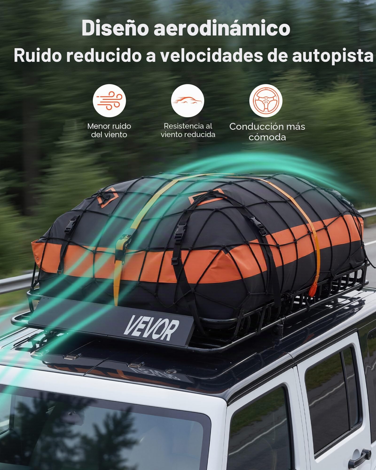 VEVOR Portaequipajes para Techo 137,1 x 86,4 x 10,2 cm, Cesta de Techo para Coche Carga de 90,72 kg, Portaequipajes de Coche con Bolsa, Red de Carga, Correas de Trinquete, Cesta de Equipaje para SUV