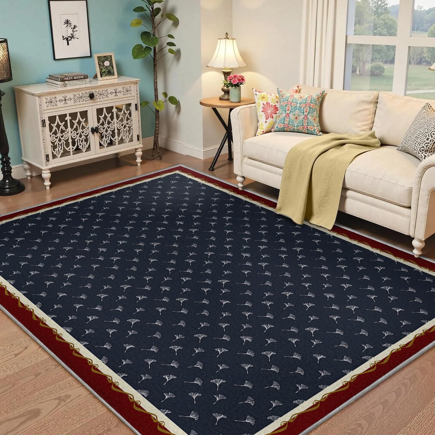 Tapis ginkgo antidérapant et doux pour chambre à coucher moderne