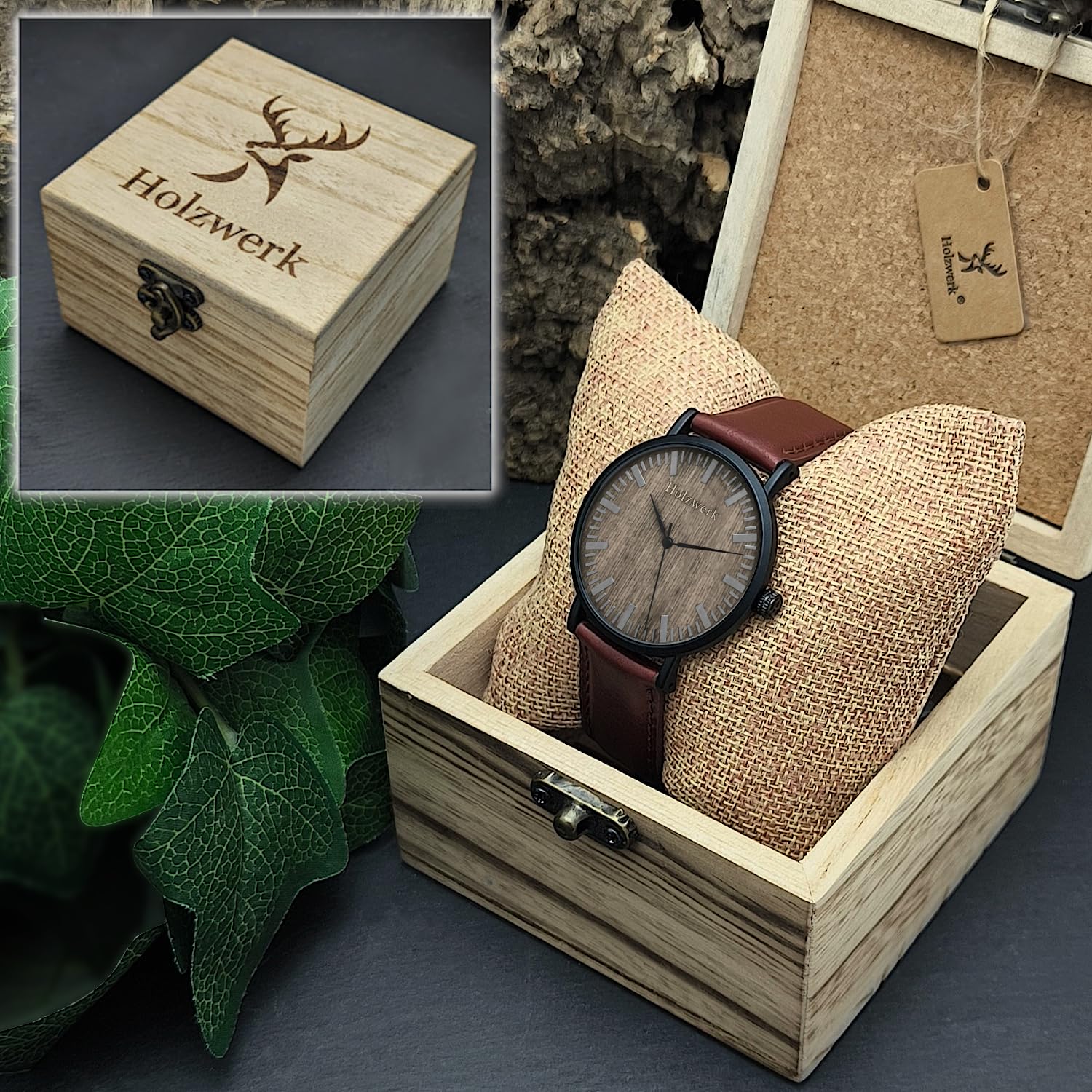 Holzwerk Germany Ręcznie wykonany płaski designerski zegarek unisex męski zegarek damski zegarek ekologiczny naturalny drewniany zegarek analogowy klasyczny zegarek kwarcowy brązowy czarny skórzany
