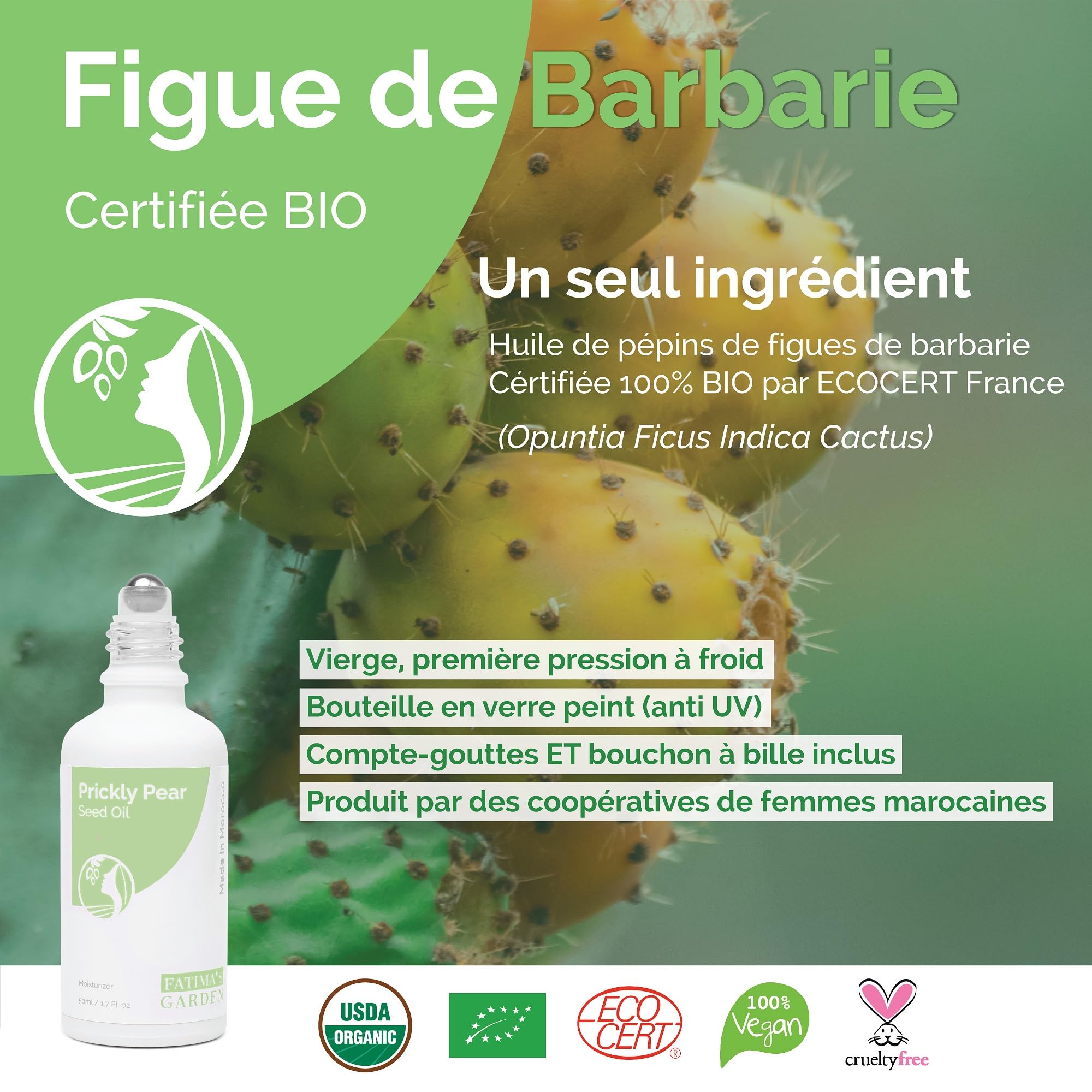 Fatima's Garden Huile de Graines de Figuier de Barbarie - Sérum Anti-Âge Bio, 50ml