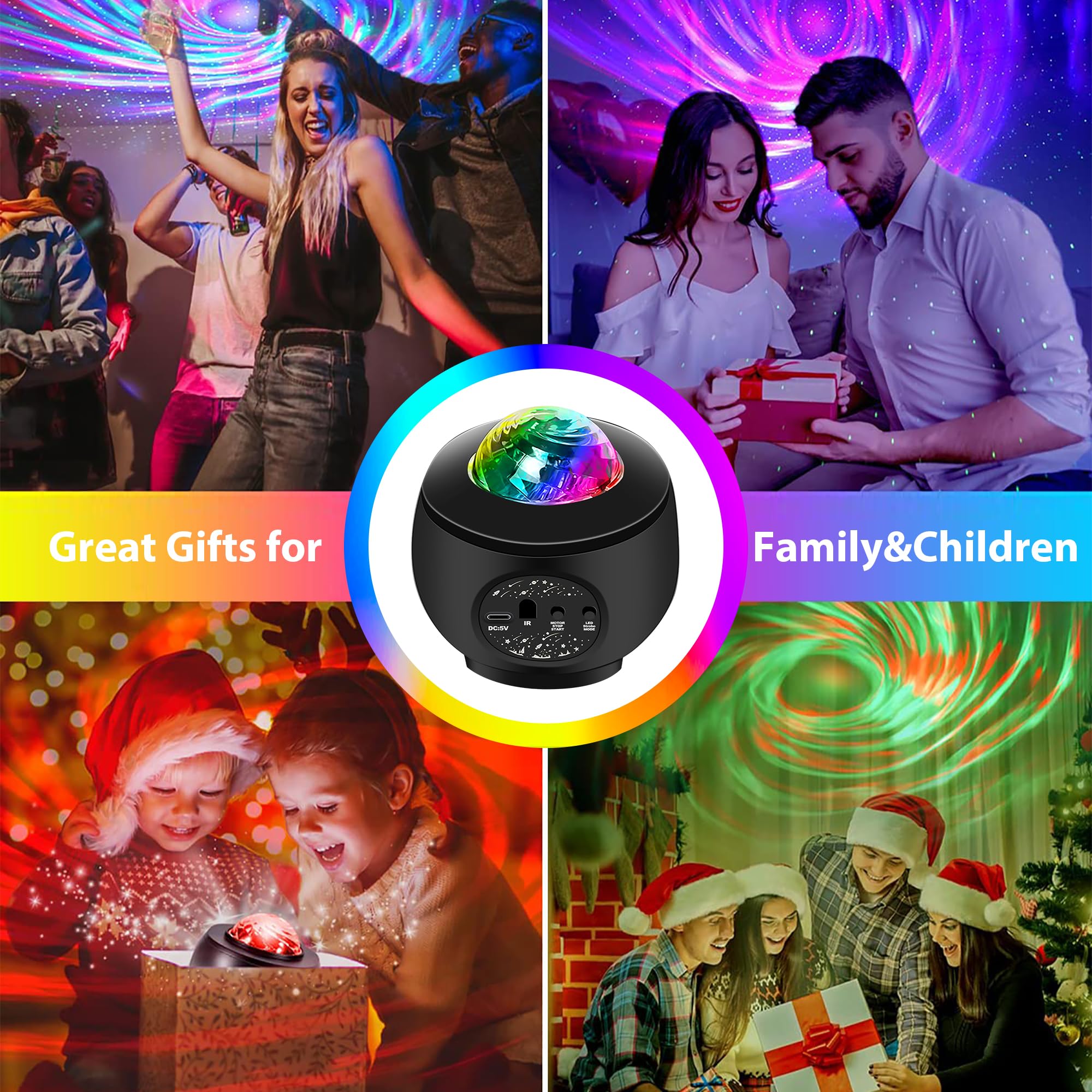 USB-betriebenes Mini-Galaxie-Nachtlicht, Soundaktiviertes LED-Partylicht, 3 m, USB, ideal für Weihnachten, Raves, Karaoke, Zuhause, Tanz, Clubs, Bar-Partys, Mattschwarz